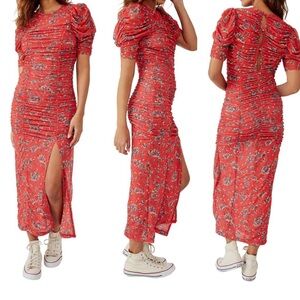 Free People Briella Red Floral Maxi Dress